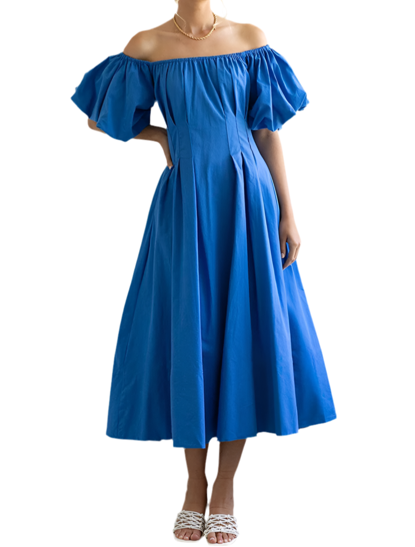Off-Shoulder Puff Sleeve Midi Dress