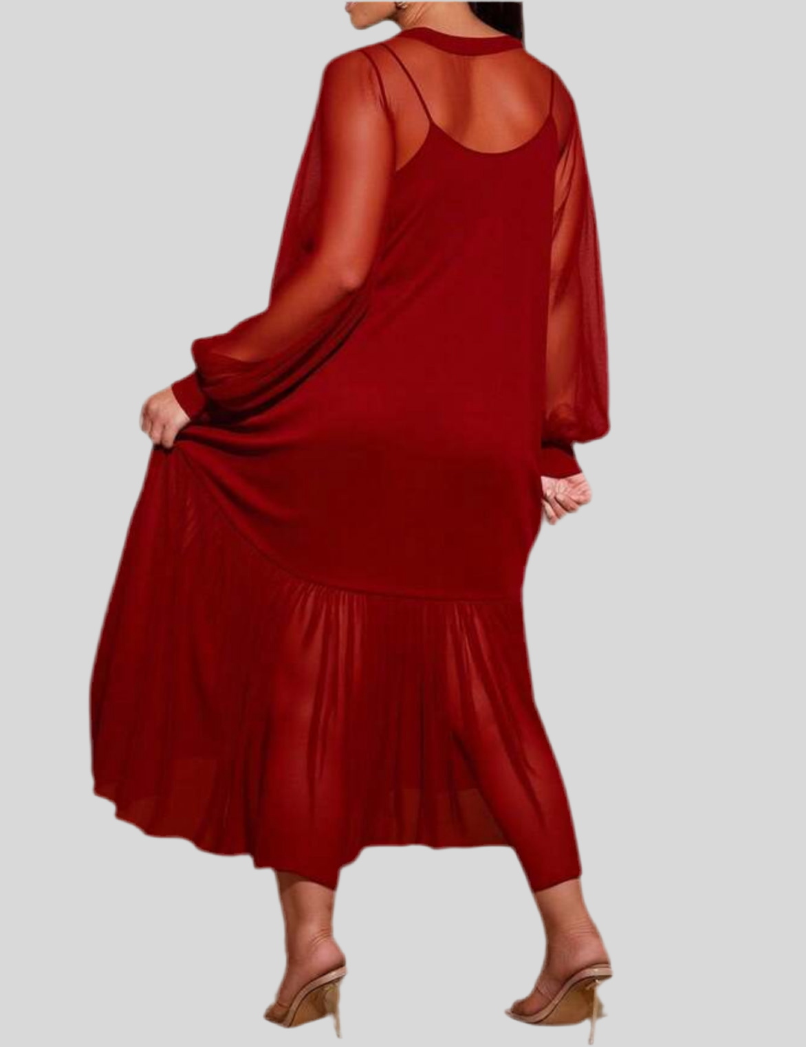 Sheer Mesh Overlay Midi Dress