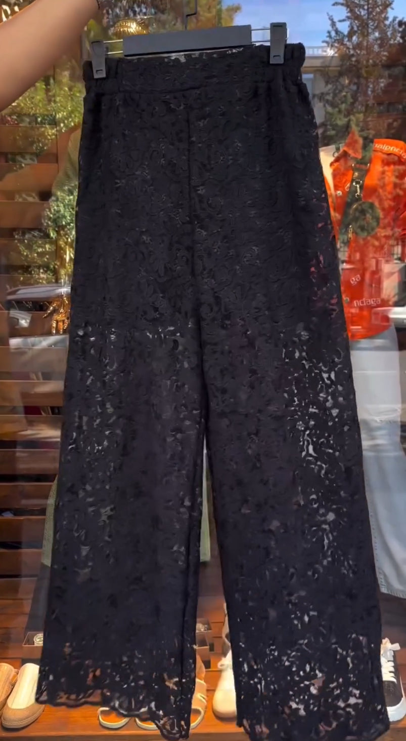 Elegant Black Floral Lace Pants