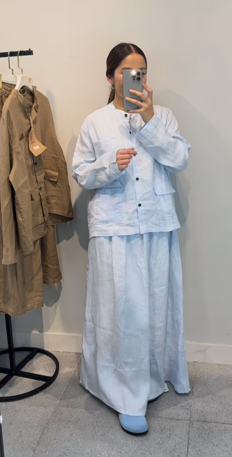 Linen Blend Shirt & Skirt Co-ord Set