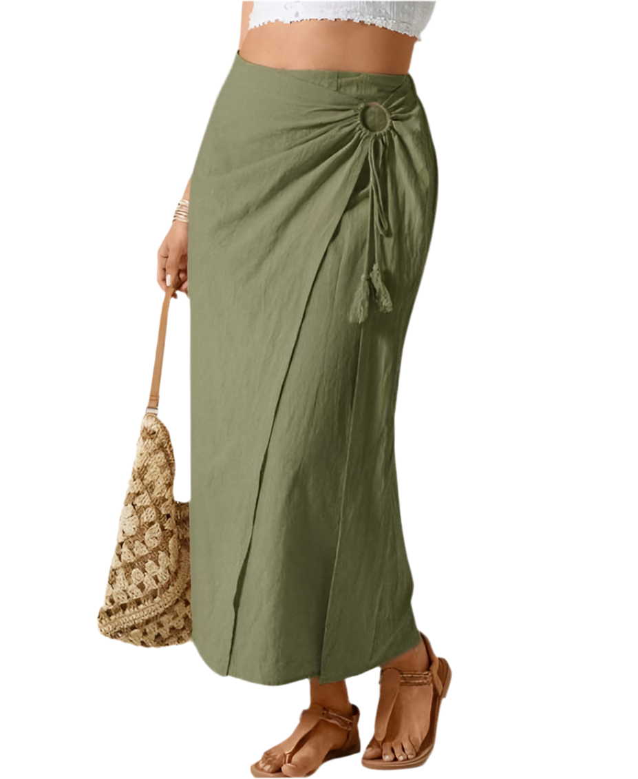 Women’s O-Ring Ruched Midi Skirt – Boho Western Summer Festival Outfit