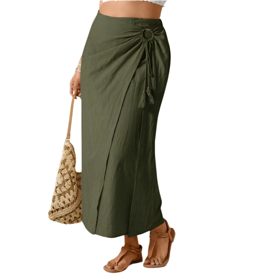 Women’s O-Ring Ruched Midi Skirt – Boho Western Summer Festival Outfit