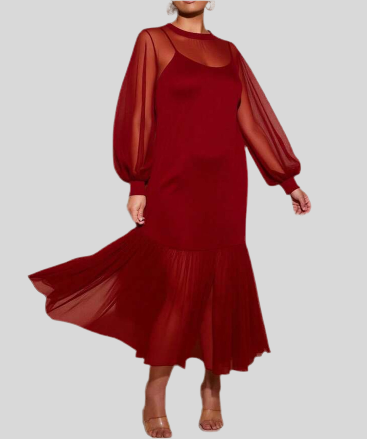 Sheer Mesh Overlay Midi Dress