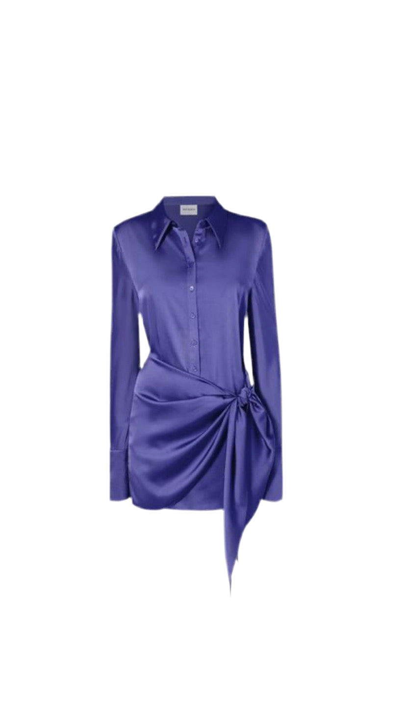 Luxury Satin Draped Shirt Dresses