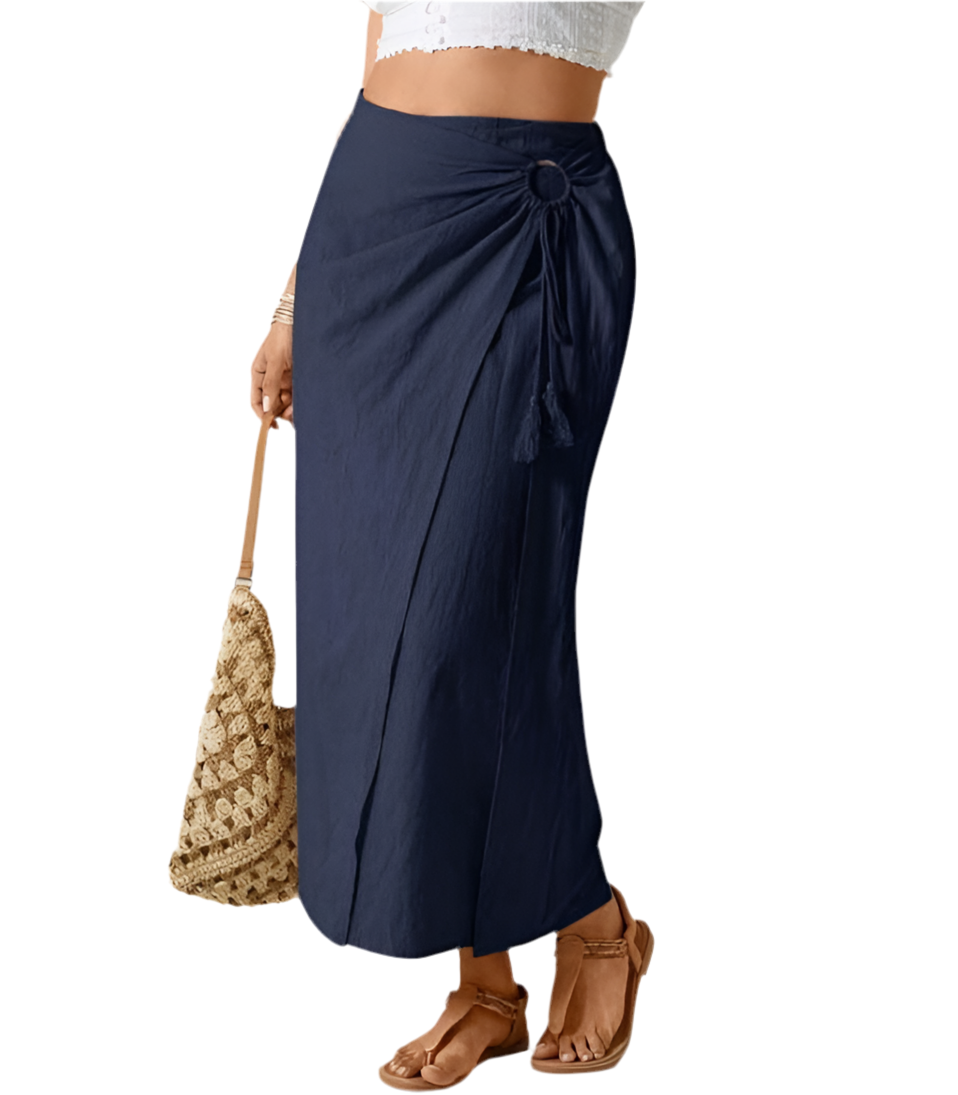 Women’s O-Ring Ruched Midi Skirt – Boho Western Summer Festival Outfit