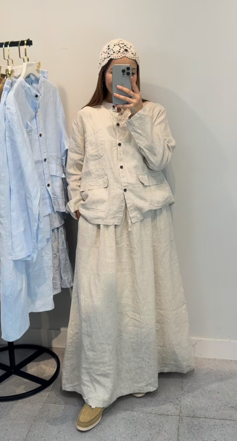 Linen Blend Shirt & Skirt Co-ord Set