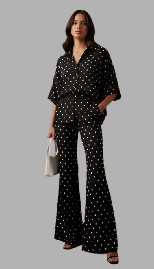 Polka dot blouse and pant set