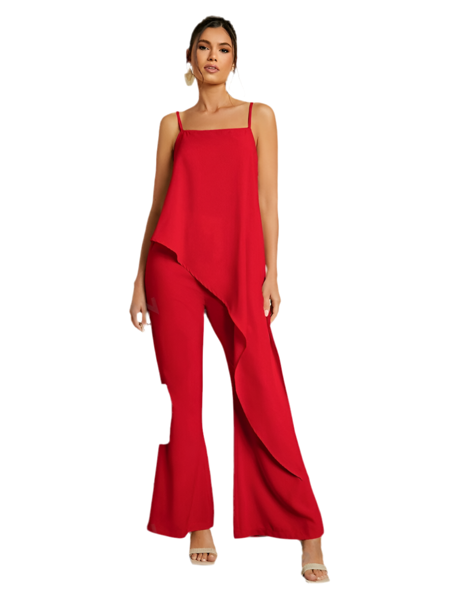 Asymmetrical Hem Cami Top & Flare Leg Pants.