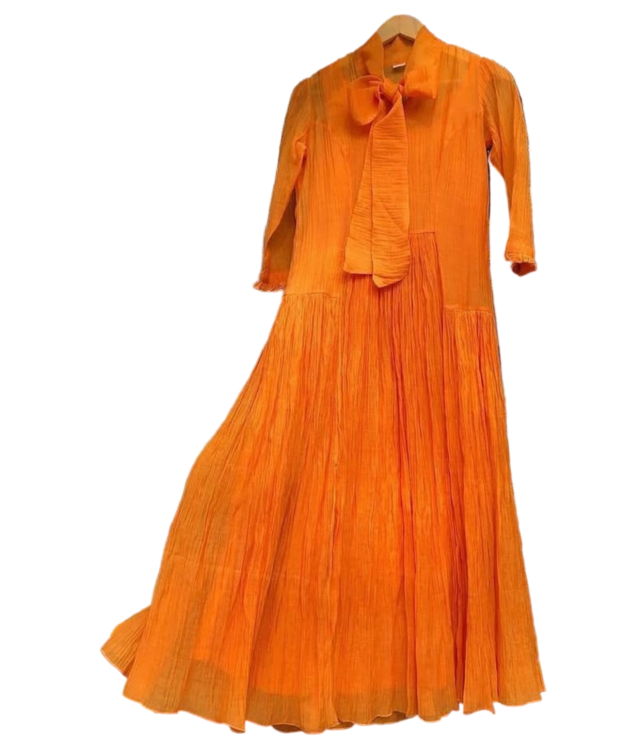 Orange crinkle pleated maxi dress