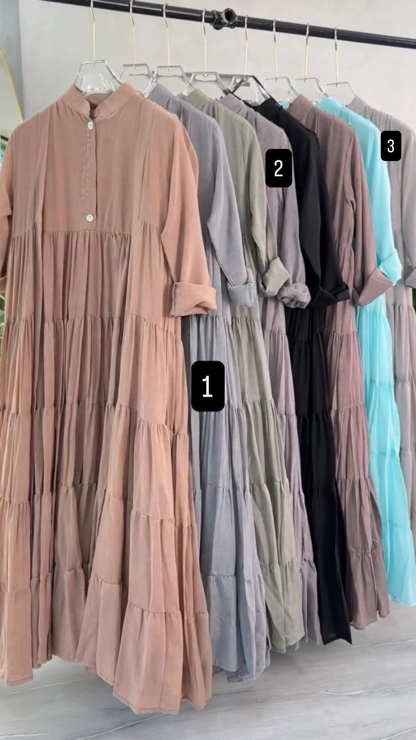 Linen Blend Tiered Maxi Dress