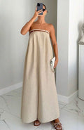 Minimalist Linen Strapless Belted Maxi Gown