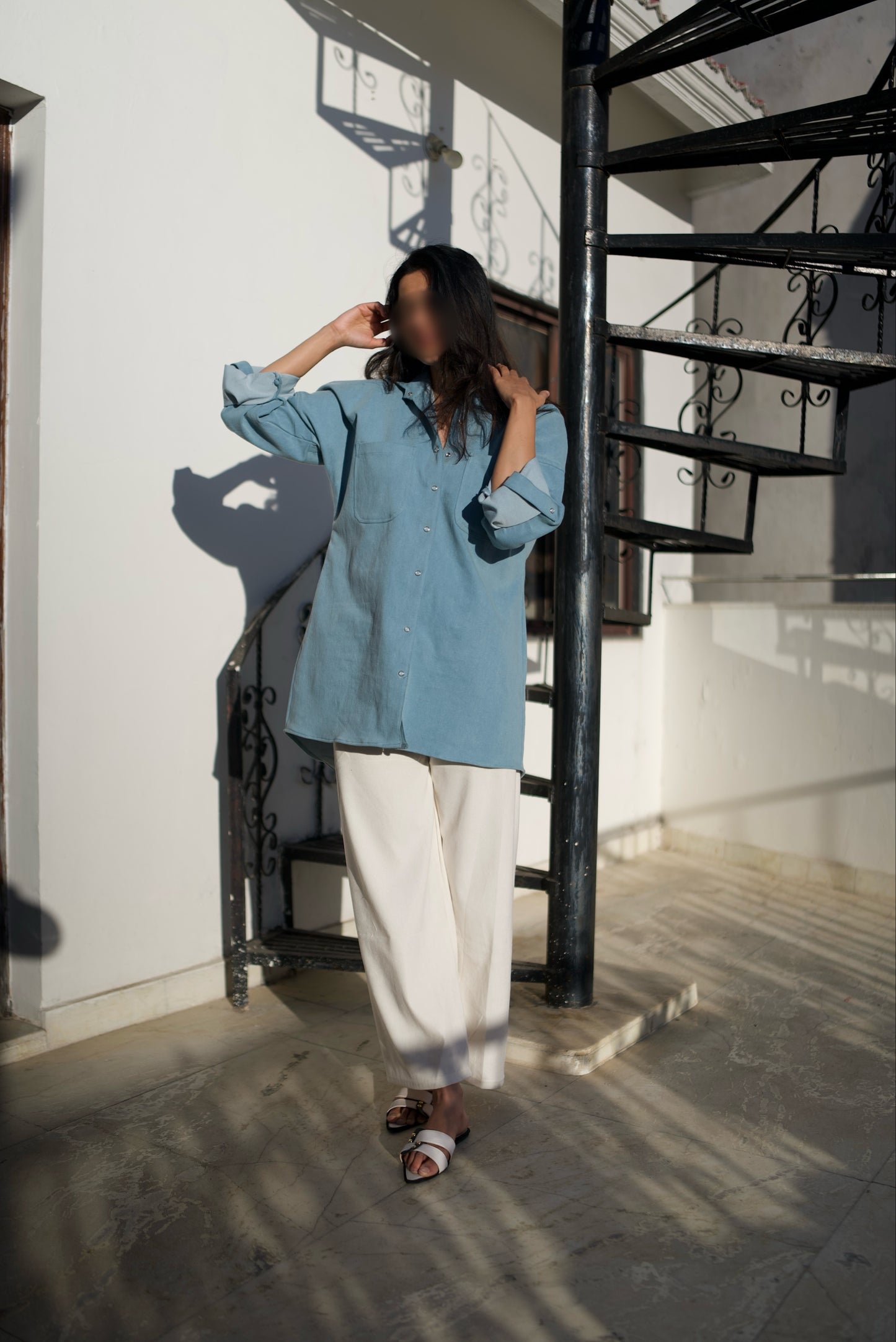 Denim and linen blend co-ord set