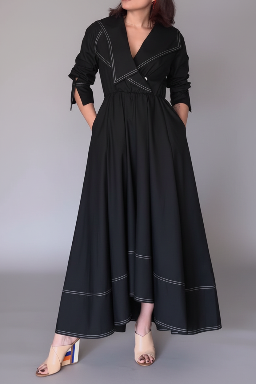 Contrast Stitch Wrap  Dress