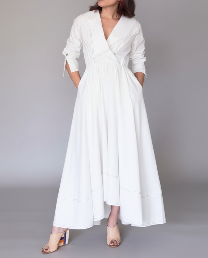 Contrast Stitch Wrap  Dress