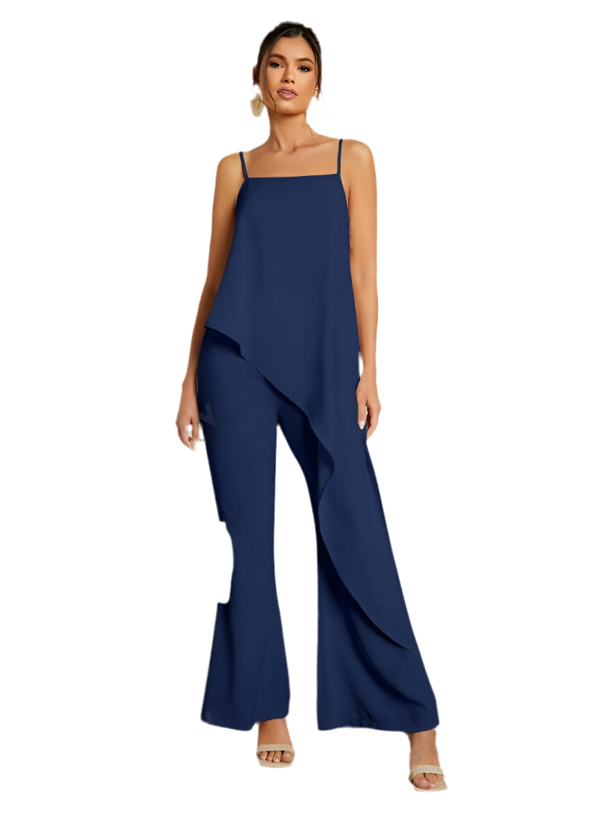 Asymmetrical Hem Cami Top & Flare Leg Pants.