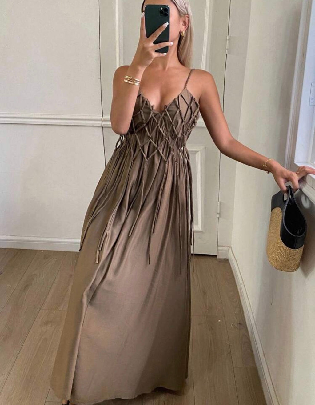 Macramé Fringe Maxi Dress