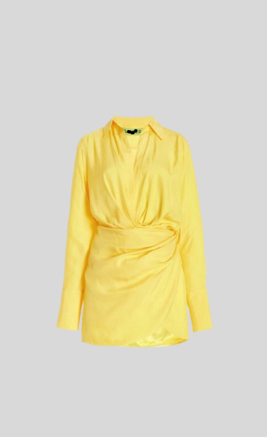 Chic Linen Blend Draped Shirt Dress