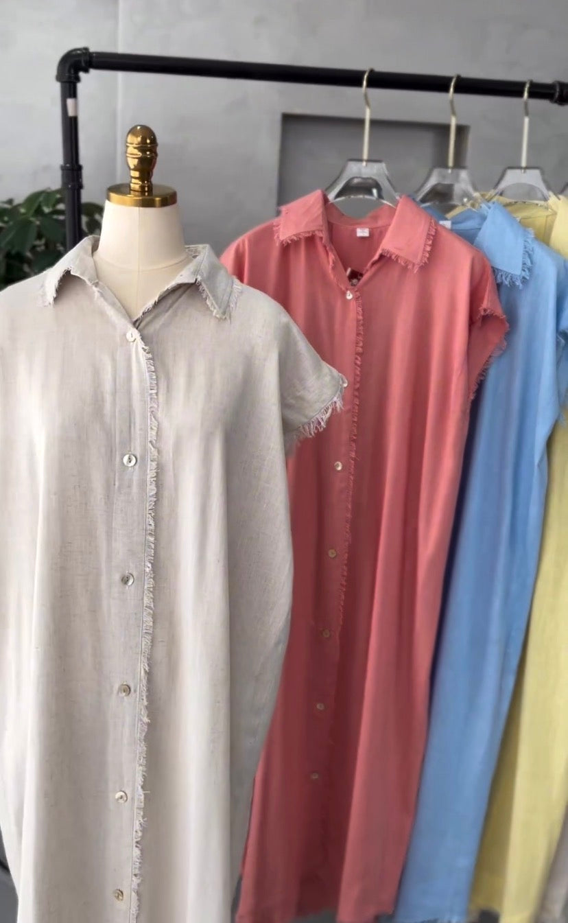 Premium Caramel Linen Blend Long Thread Work Tunic for Women