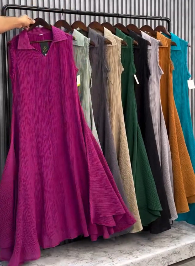 Crinkle Linen Blend Sleeveless Maxi Dress – Street couture store.