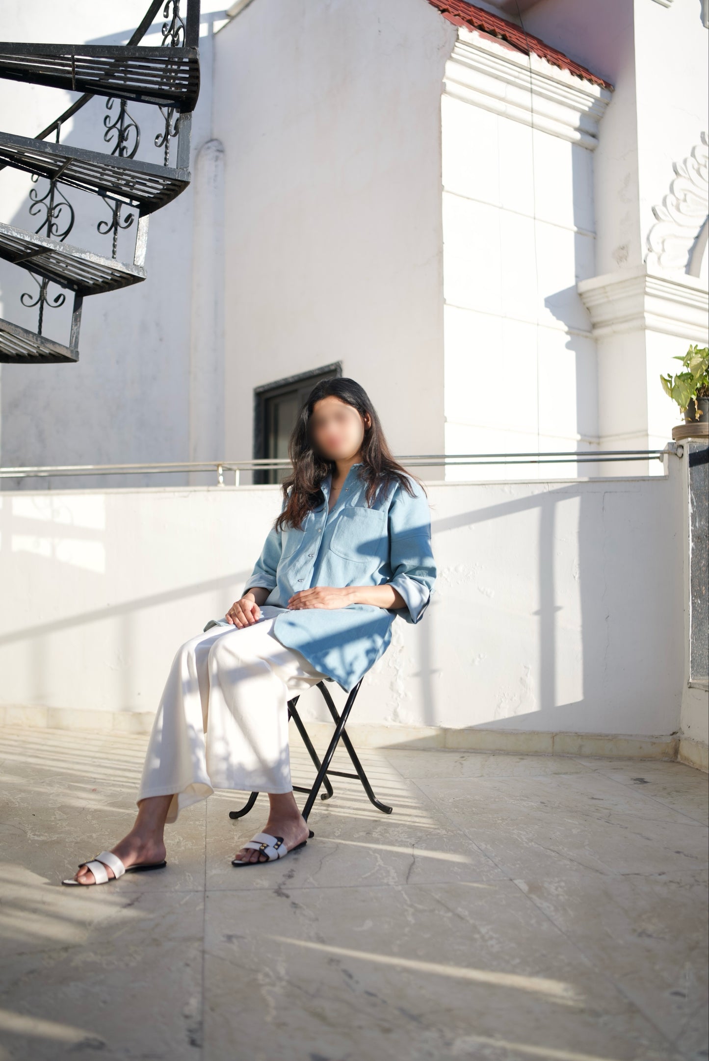 Denim and linen blend co-ord set