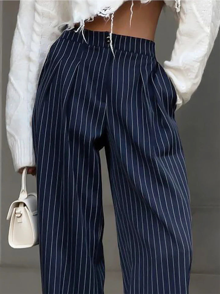 Strip Pleated Wide Leg Dress Pants.