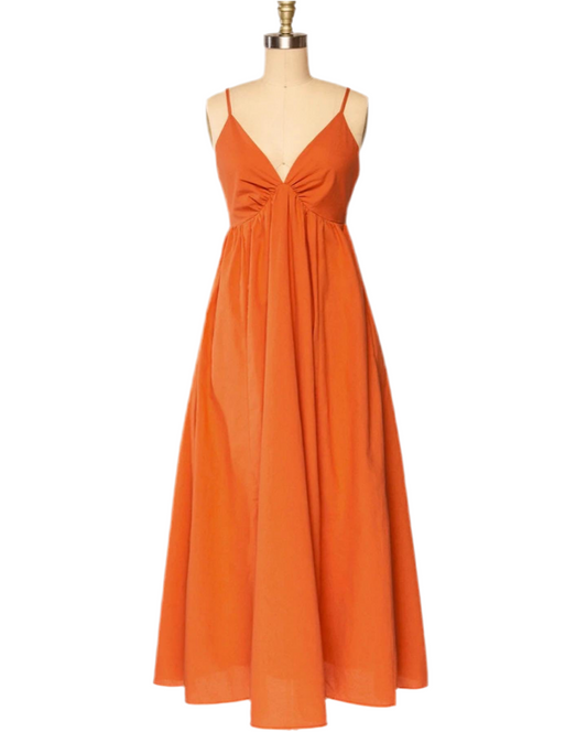 Orange Spaghetti Strap Cotton Maxi Dress for Women