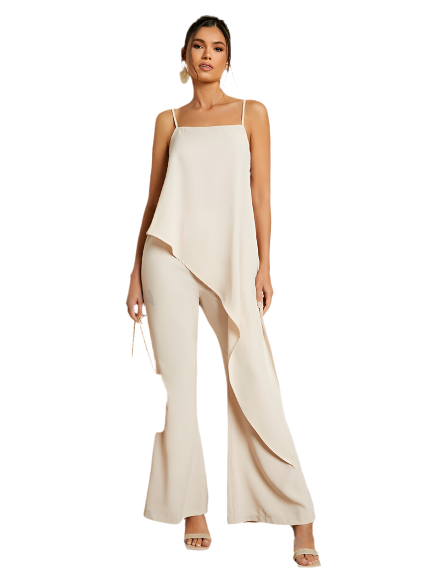 Asymmetrical Hem Cami Top & Flare Leg Pants.