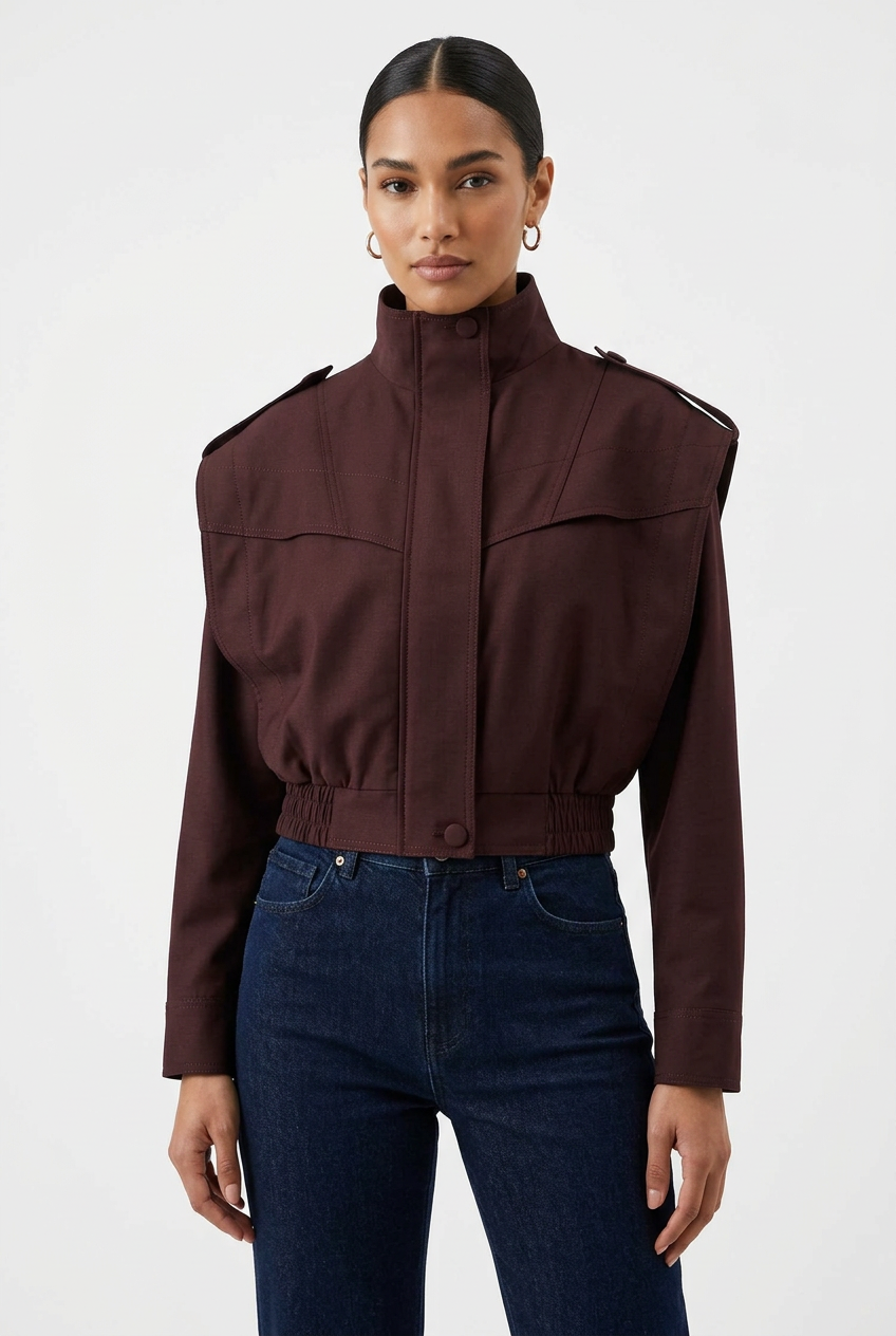 Burgundy structured shoulder jacket