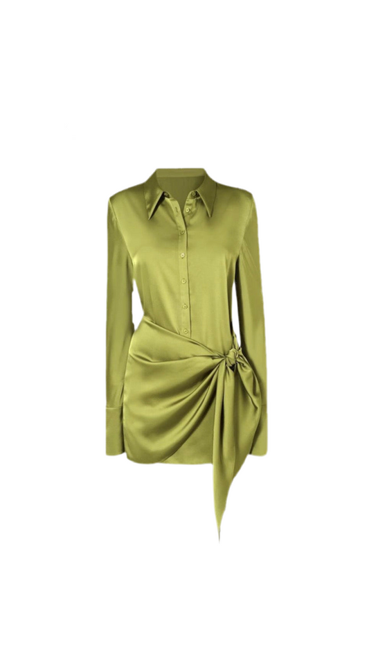 Luxury Satin Draped Shirt Dresses