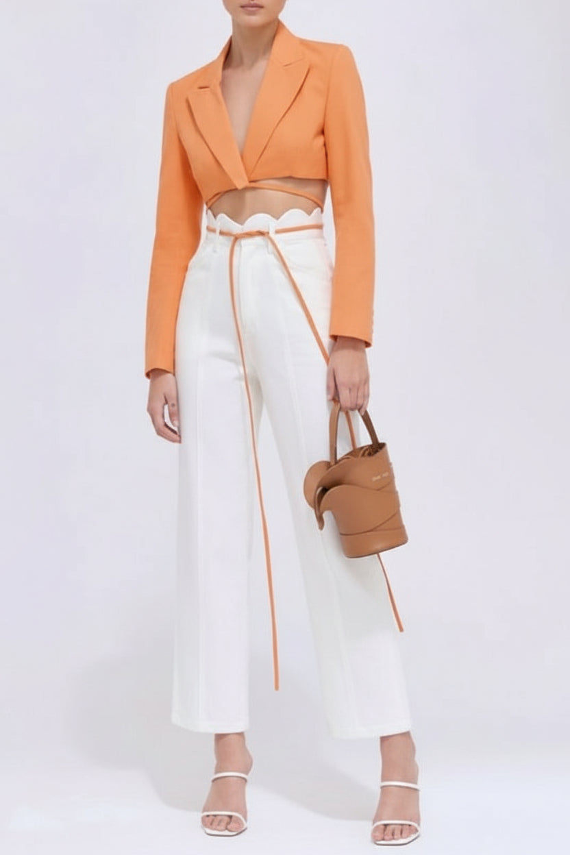 Cropped Blazer &  Wide-Leg Pants Co-Ord Set