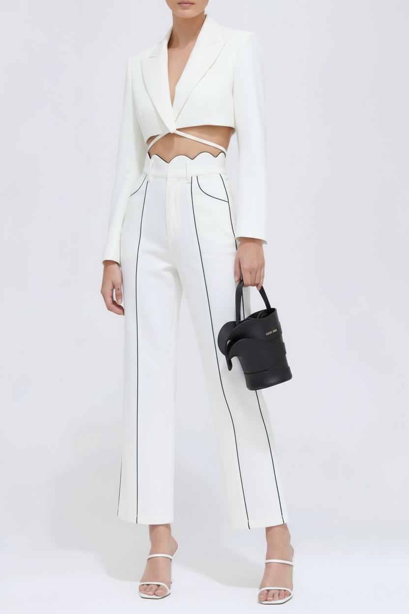 Cropped Blazer &  Wide-Leg Pants Co-Ord Set