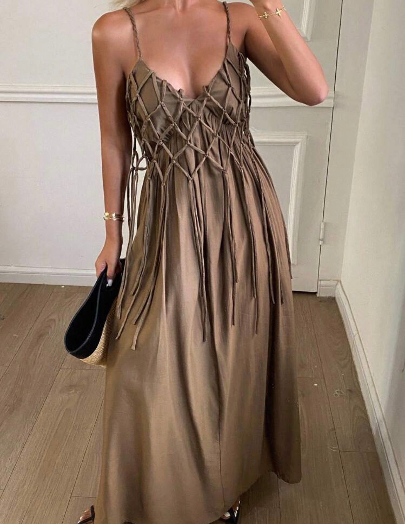 Macramé Fringe Maxi Dress