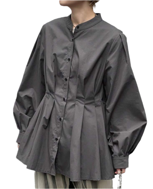Balloon Sleeve Mandarin Collar Tunic Shirt