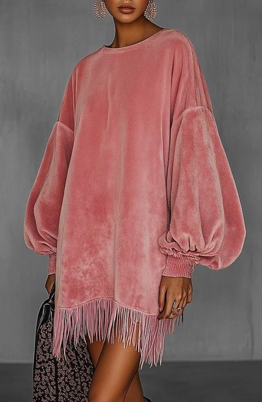 Oversized Tunic Dress with Statement Fringe