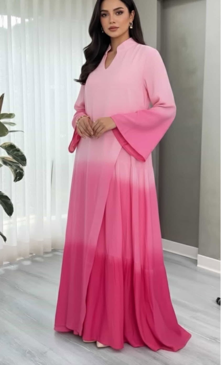 Petal Gradient Ombre Maxi Dress with Bell Sleeves