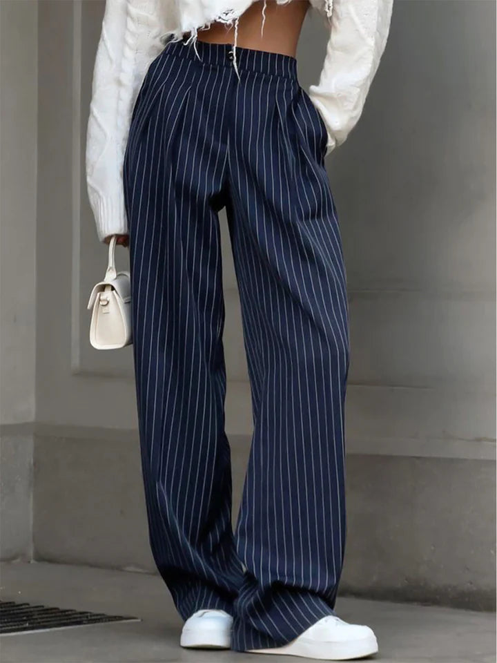 Strip Pleated Wide Leg Dress Pants.