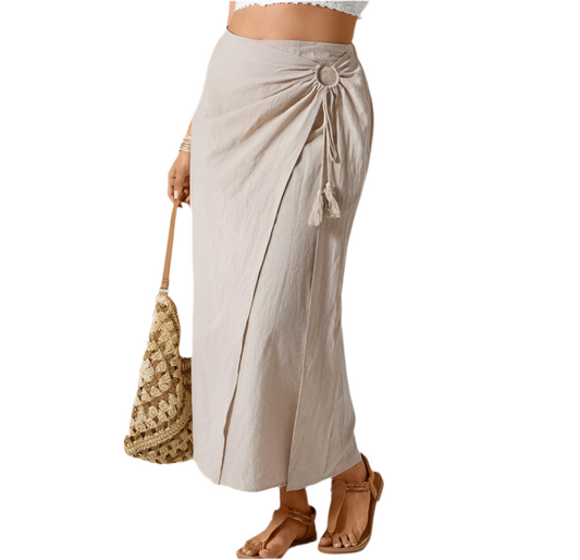 Women’s O-Ring Ruched Midi Skirt – Boho Western Summer Festival Outfit