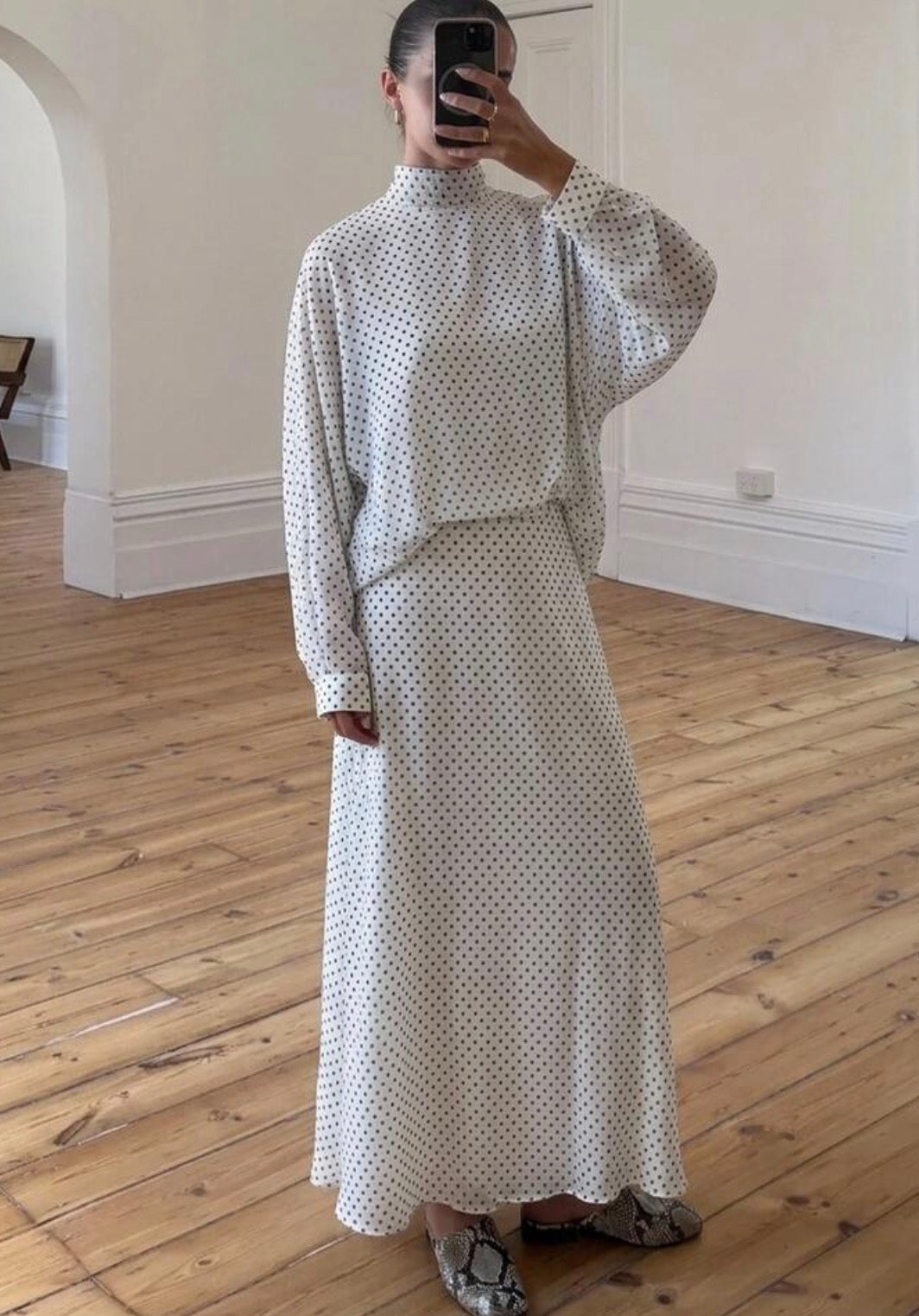 Elegant polka dot matching set