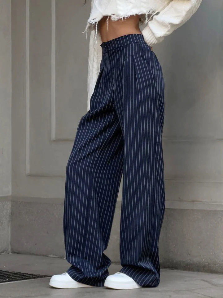 Strip Pleated Wide Leg Dress Pants.