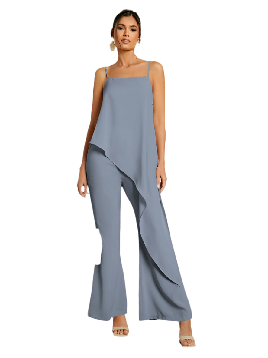 Asymmetrical Hem Cami Top & Flare Leg Pants.