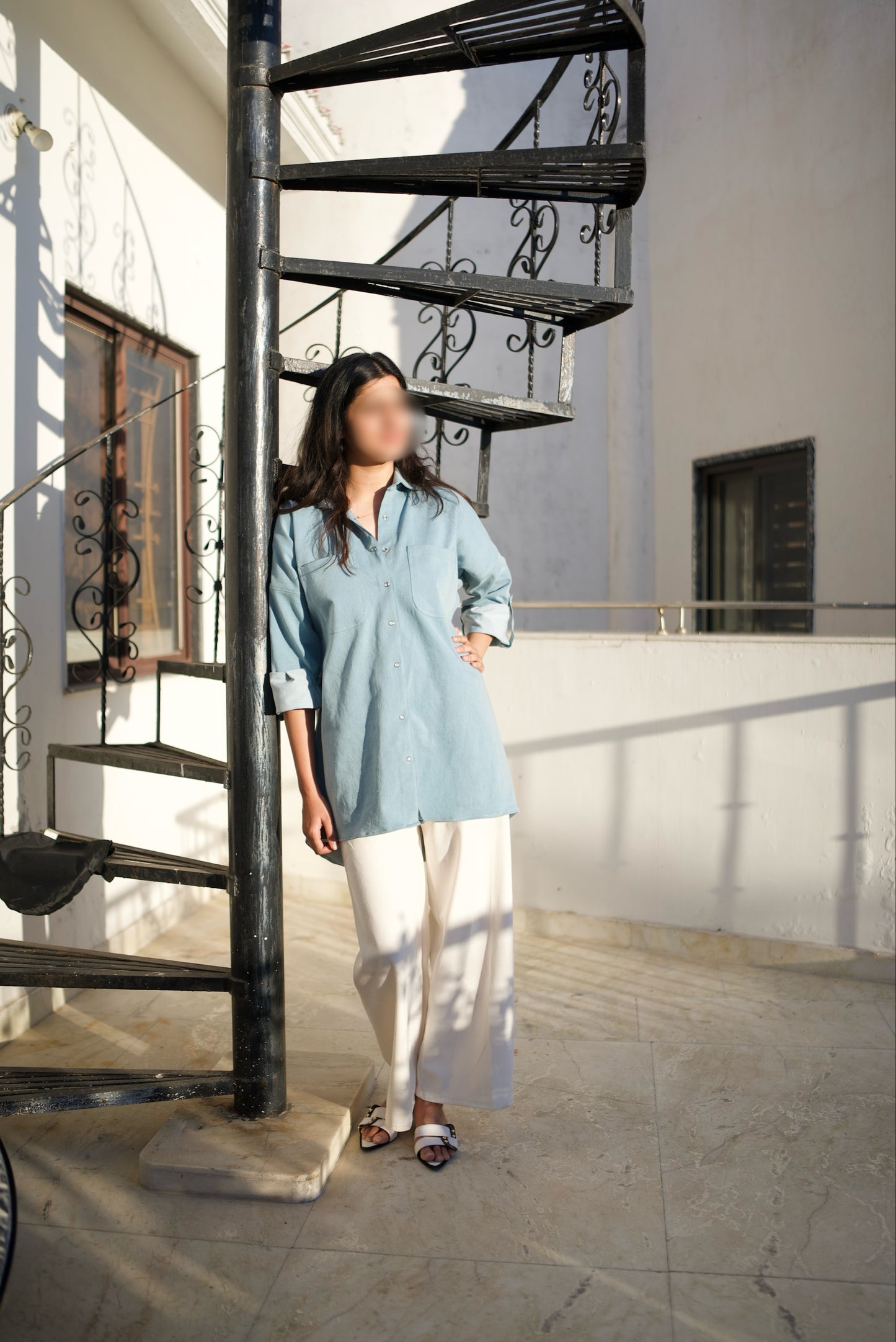 Denim and linen blend co-ord set