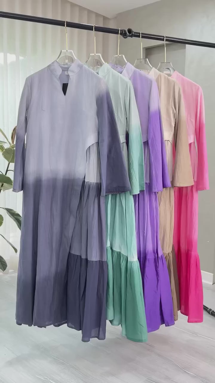 Petal Gradient Ombre Maxi Dress with Bell Sleeves