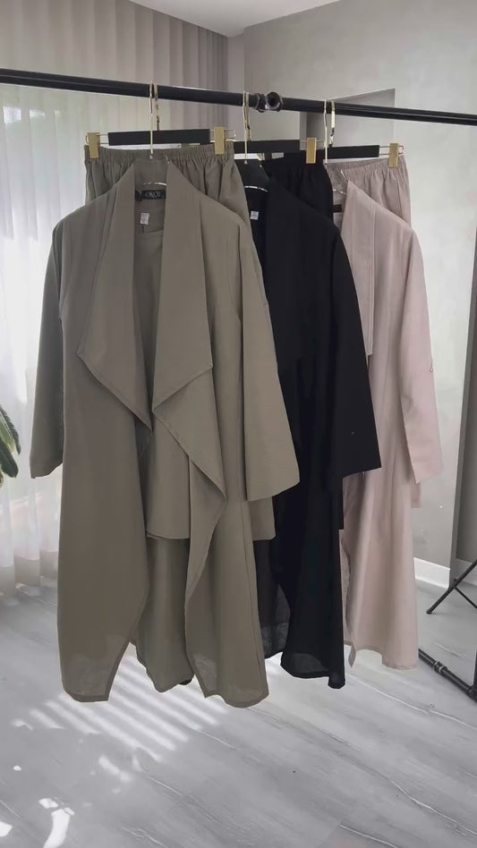 Linen Blend Long Jacket with Relaxed Pants