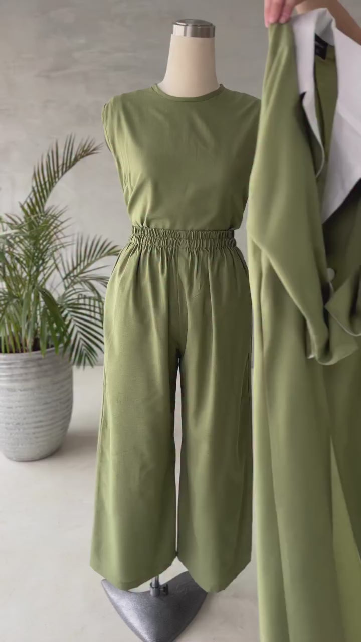 Elegant Contrast Collar Modest Co-ord Set.