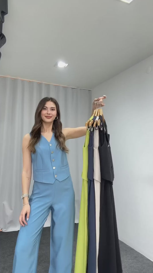 Sleeveless Waistcoat & Wide-Leg Trouser Co-ord Set