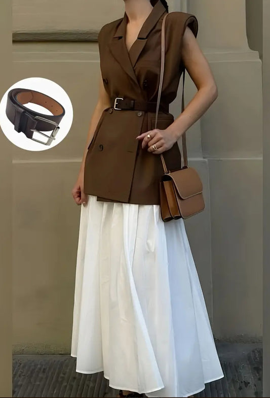 Modern Muse Belted Blazer  with Flow Skirt