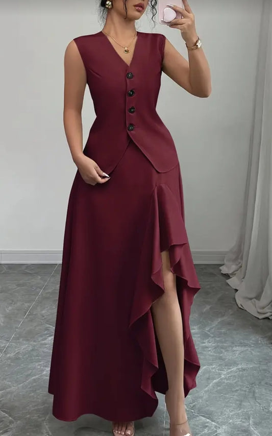 Women’s Two-Piece & Sleeveless Top and Long Ruffle Skirt Set